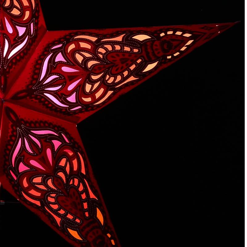 Sumita rot Glitter - Faltbarer Leuchtstern, Weihnachtsstern aus Papier mit 5 Zacken, 60 cm